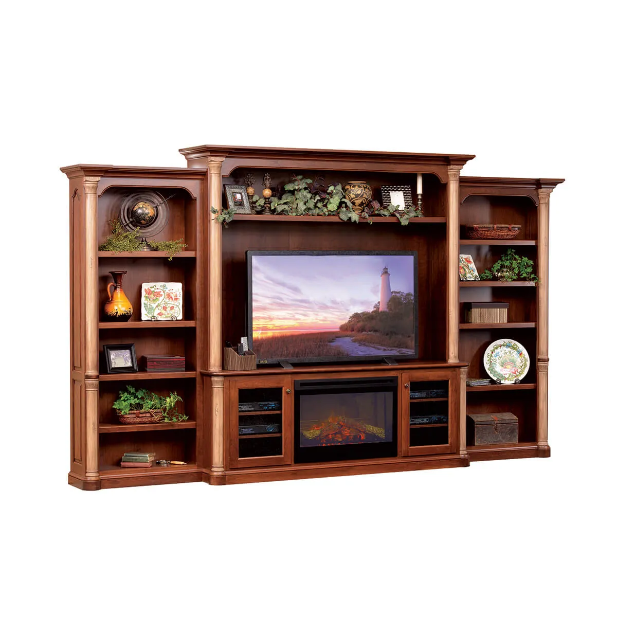 #JEF-657XL Jefferson Entertainment Center with Side Bookcases & Fireplace