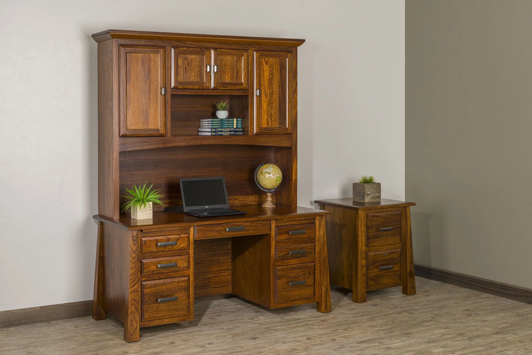 DV Shaker Double Pedestal Desk With Hutch Top