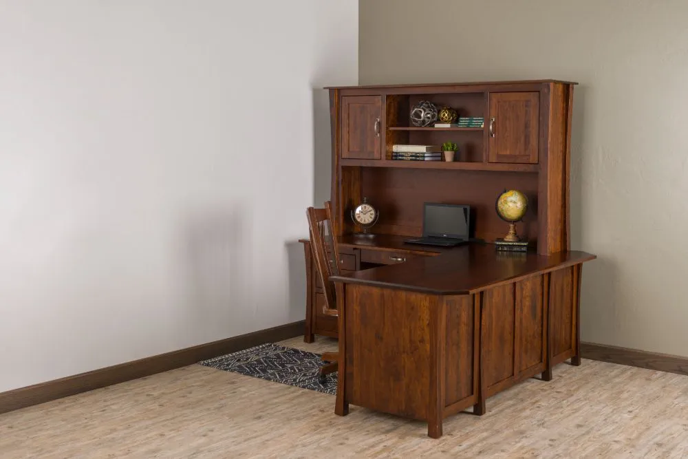 Tyron l desk with hutch top (paneled back view)