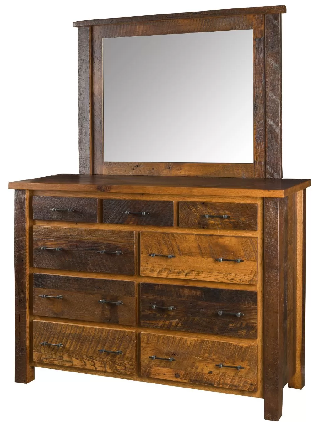 Silverton Barnwood 9 Drawer Hi-Dresser with Mirror