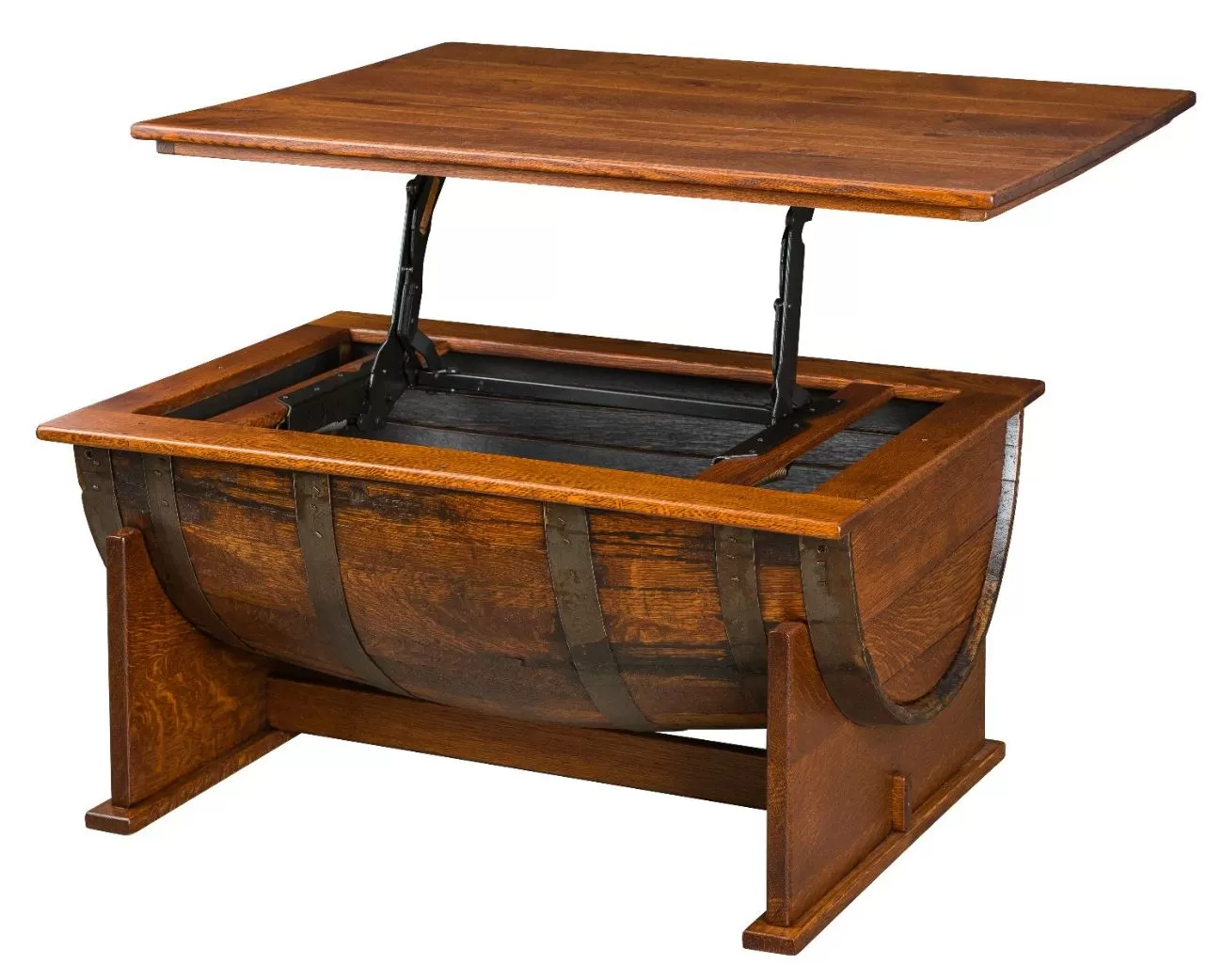 Whiskey barrel lift top coffee table