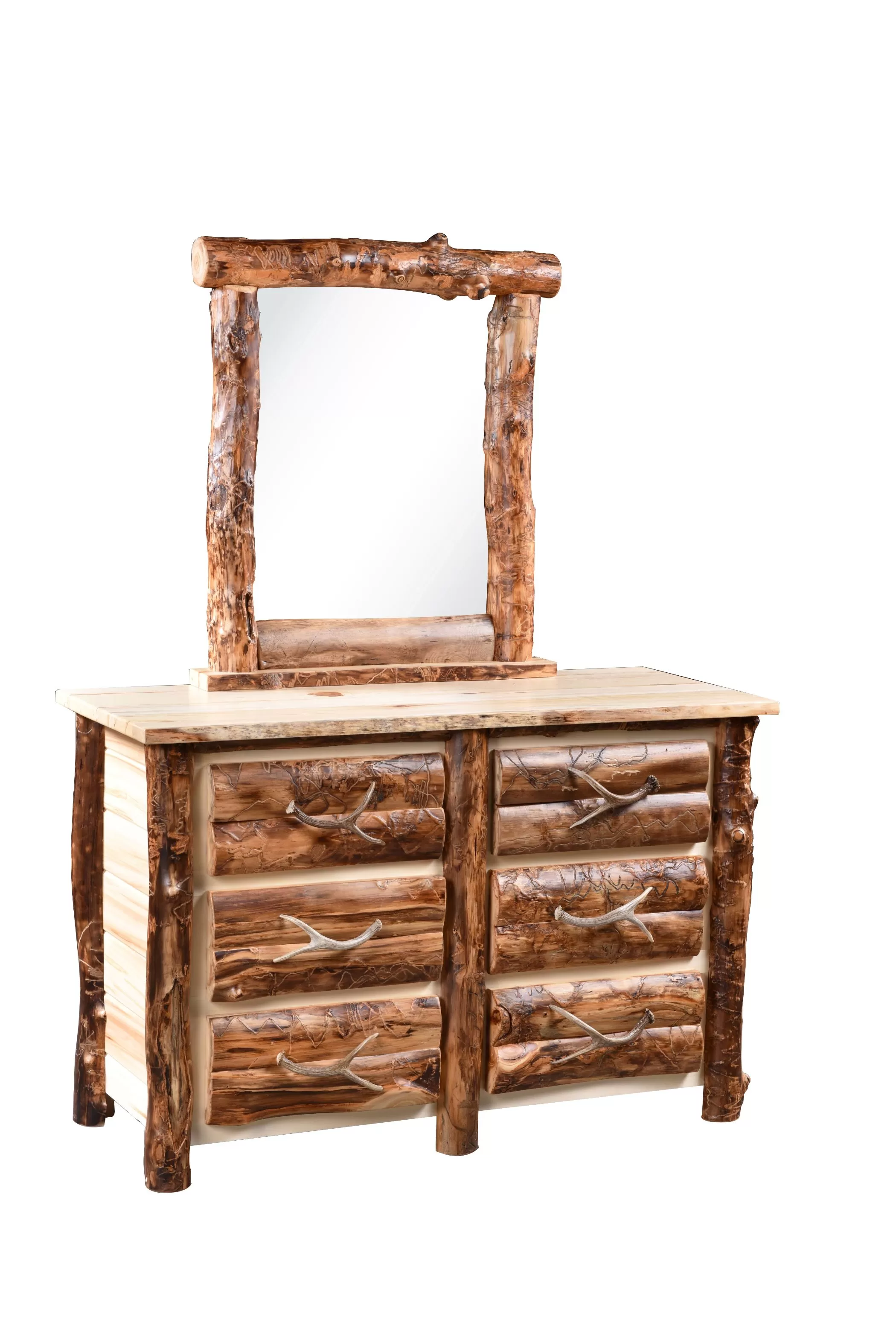 Rocky Mountain 6 Drawer Dresser with Log Top Mirror