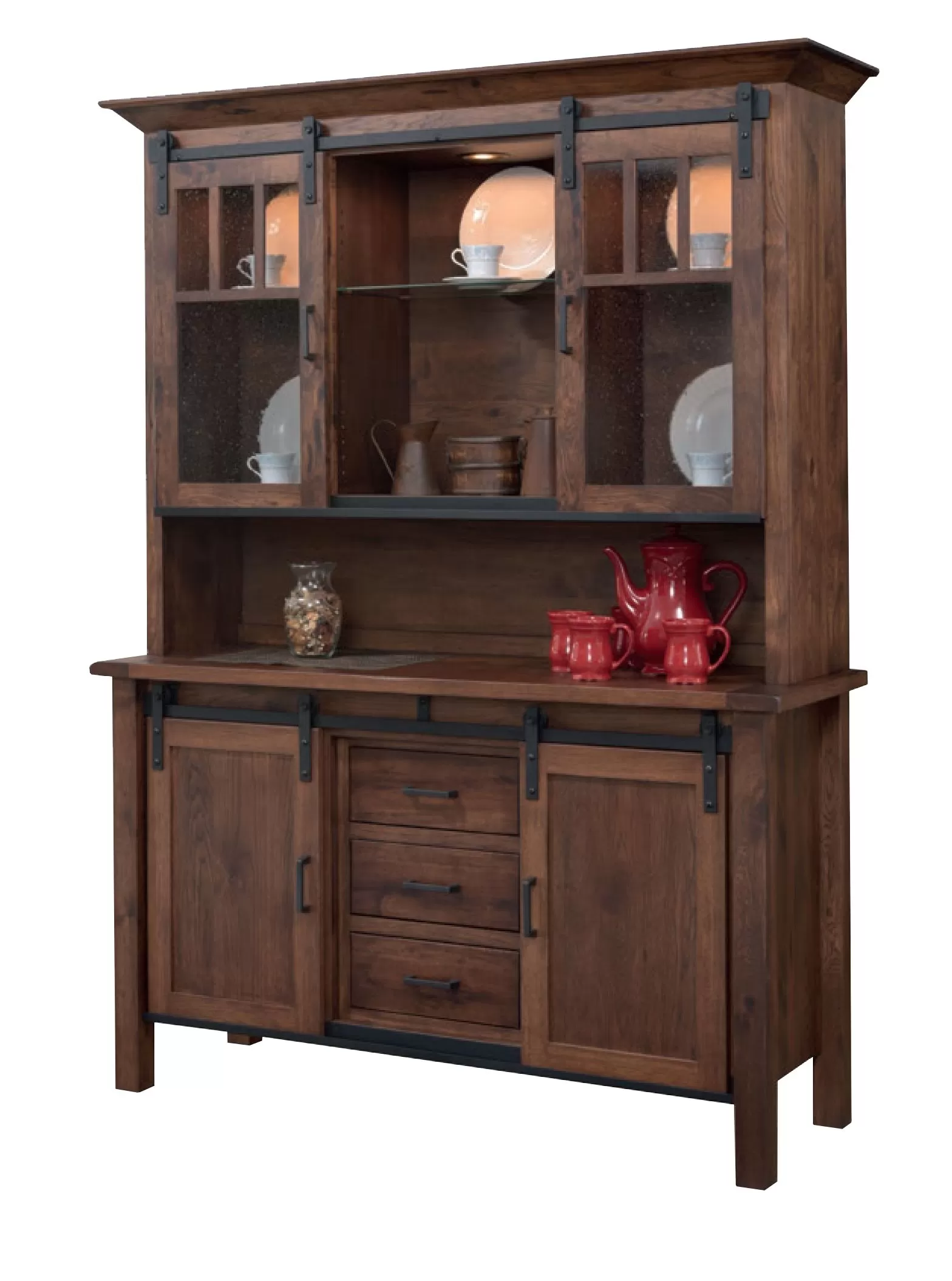 Farmhouse Hutch with Glass Doors