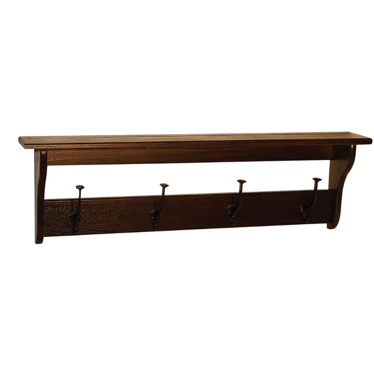 Oak Hook Shelf with Black Hooks