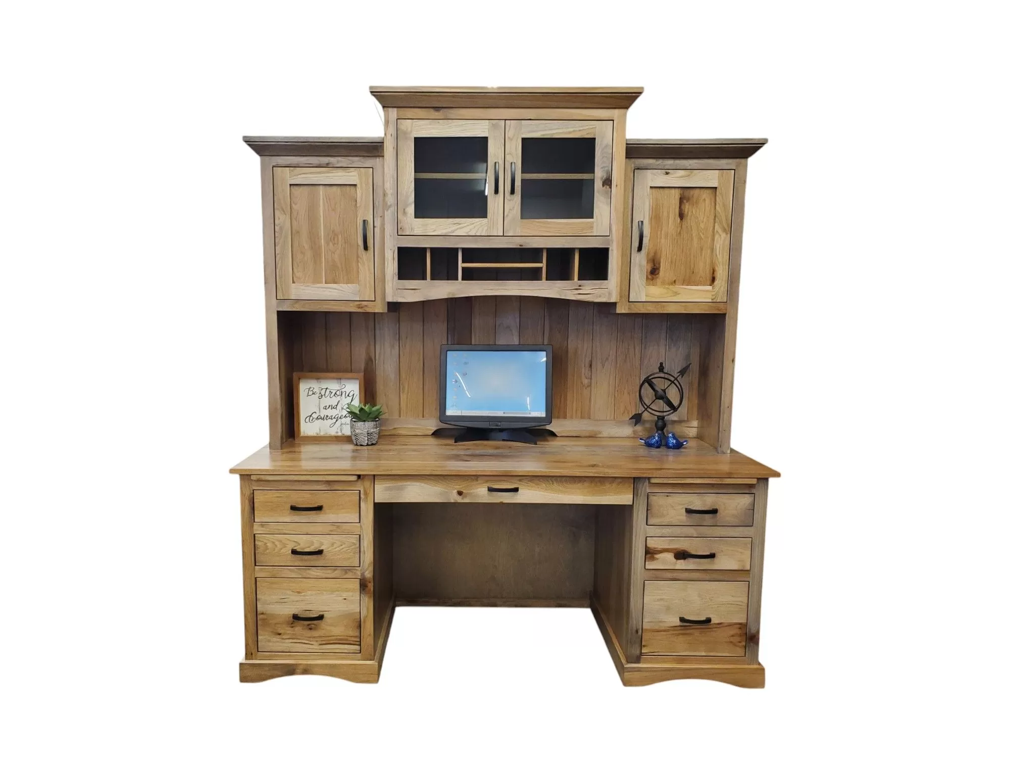Apex Mission Double Pedestal Desk with Hutch Top